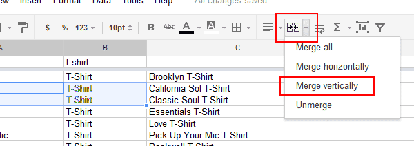 Google Docs Spreadsheet Merge Vertically Button